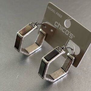 NWT Chico’s Bondi Silver Hexagon Hoop Earrings Iridescent Accents